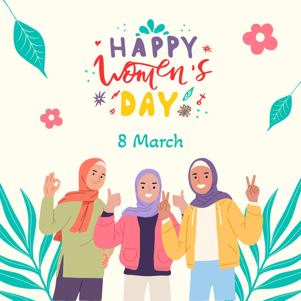 Smiling Muslim Women on International Women's Day Instagram tervezősablon