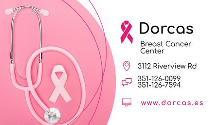 Platilla de diseño Breast Cancer Center Offer with Pink Ribbon Business Card US