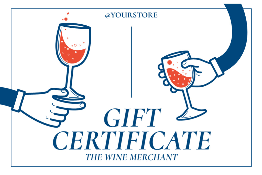 Wine Shop Gift Voucher Offer with Illustration of Wine Glasses Gift Certificate Design Template