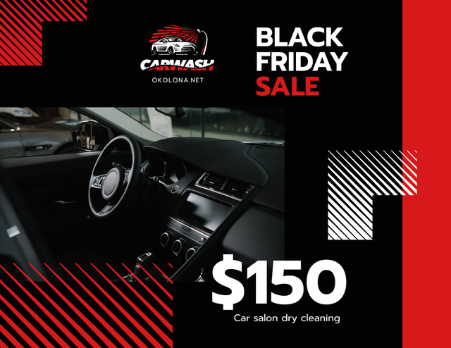Car Washing Promo on Black and Red Flyer 8.5x11in Horizontal Design Template