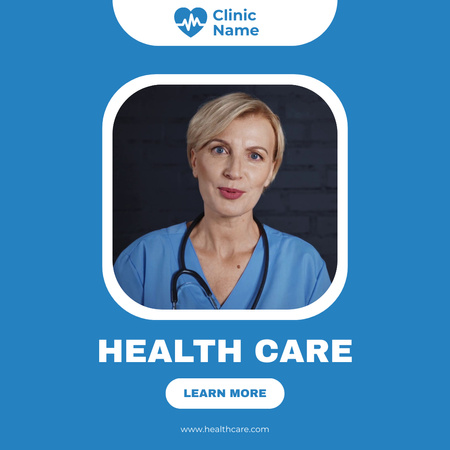Healthcare Ad with Doctor with Stethoscope Animated Post Design Template