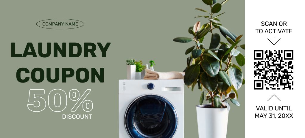 Ontwerpsjabloon van Coupon 3.75x8.25in van Offer Discounts on Laundry Service with Large Indoor Plant