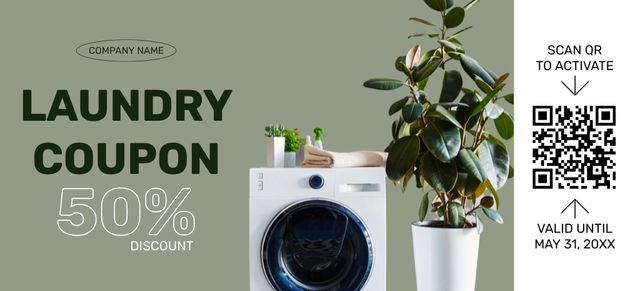 Offer Discounts on Laundry Service with Large Indoor Plant Coupon 3.75x8.25in Tasarım Şablonu