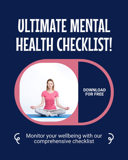 Template di design Ultimate Mental Health Checklist with Woman in Lotus Pose Instagram Post Vertical