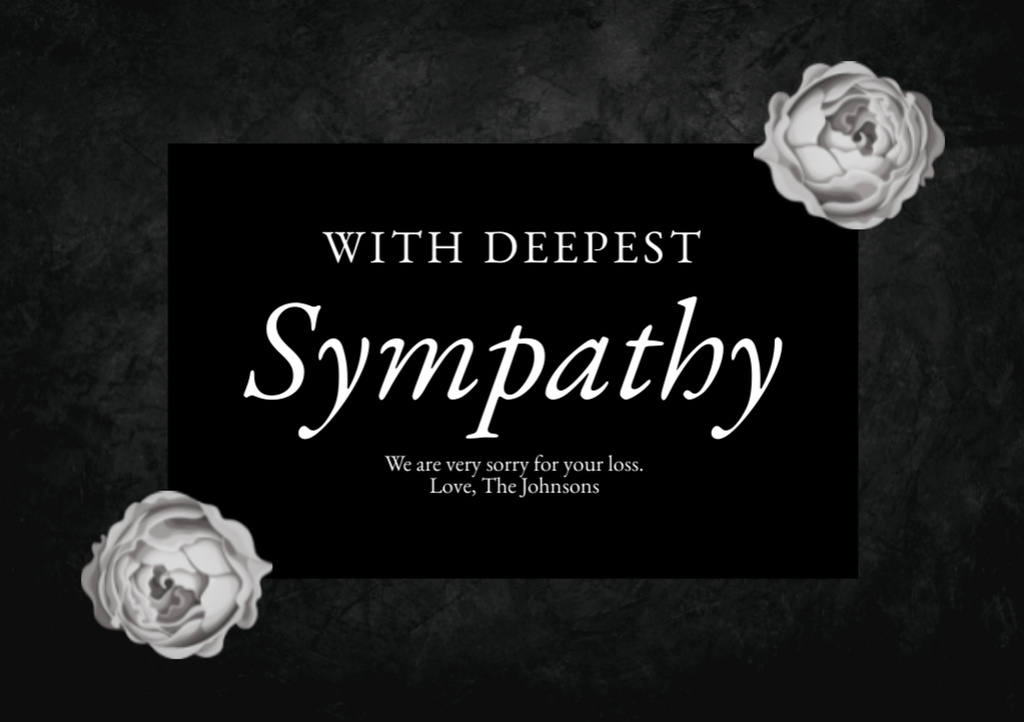 Sympathy Words With Flowers In Black Postcard A5 Design Template