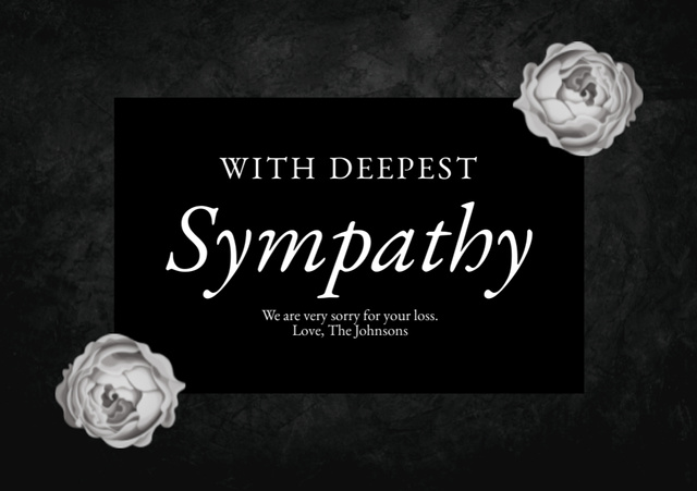 Sympathy Words With Flowers In Black Postcard A5 Design Template
