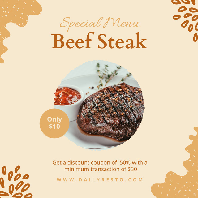 Special Menu Ad  with Beef Steak  Instagram Tasarım Şablonu