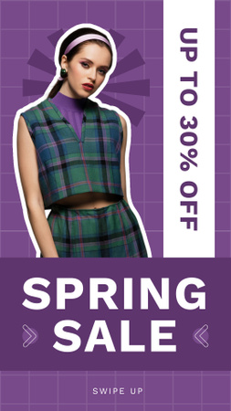 Designvorlage Spring Sale Offer with Woman on Purple für Instagram Story