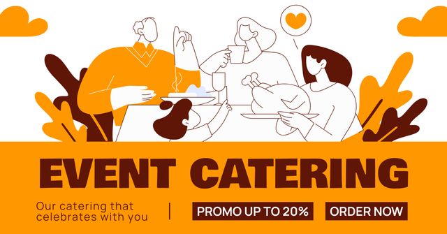 Event Catering with Illustration of People on Celebration Facebook AD Modelo de Design
