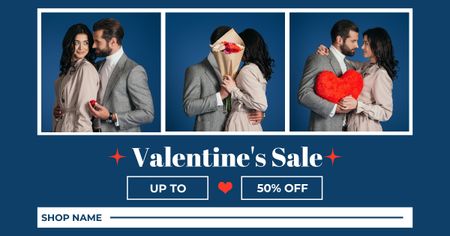 Valentine's Day Sale Collage with Couple in Love Facebook AD Design Template