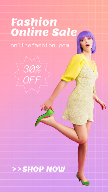 Designvorlage Fashion Online Sale Announcement with Stylish Woman für Instagram Story