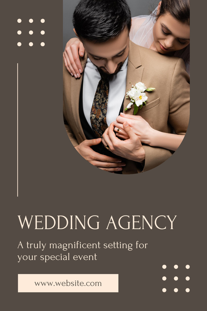 Template di design Wedding Agency Ad with Smiling Bride Embracing Happy Groom Pinterest