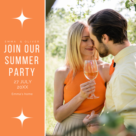 Summer Party Invitation with Loving Couple Instagram Design Template