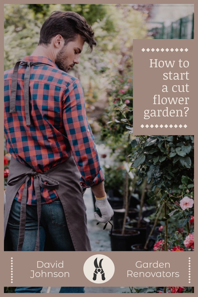 Modèle de visuel Gardening Guide with Man in Garden - Pinterest