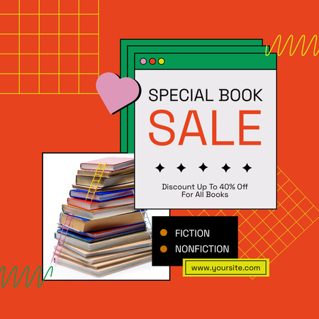Books Special Sale Announcement With Heart Instagram Design Template