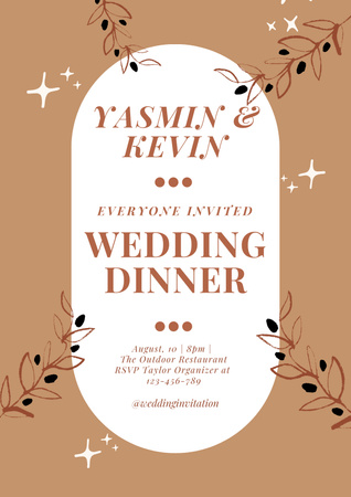 Ontwerpsjabloon van Poster van Bruiloft diner uitnodiging met twijgen in bruin