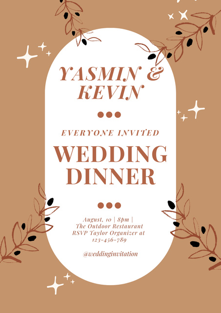 Wedding Dinner Invitation with Twigs in Brown Poster Design Template