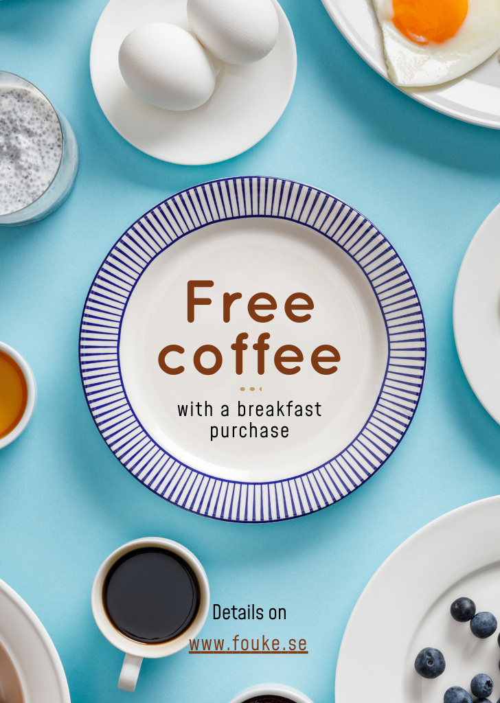 Breakfast Menu and Free Coffee Flyer A6 Tasarım Şablonu