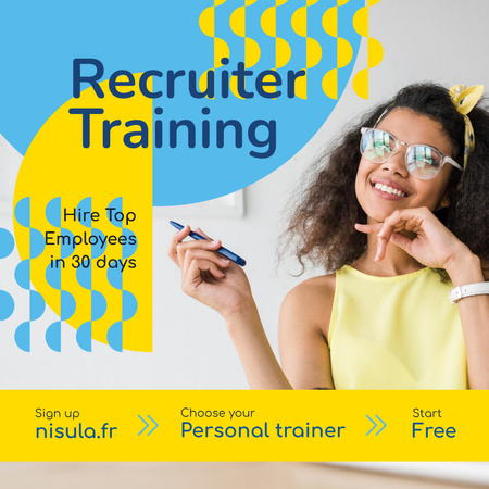 Business Training Courses Smiling Girl in Glasses Instagram Design Template