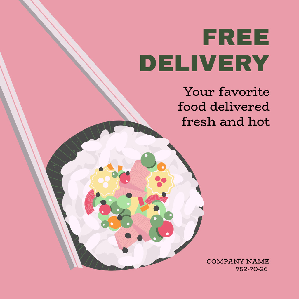 Food Delivery Ad with Sushi Roll Instagram Tasarım Şablonu