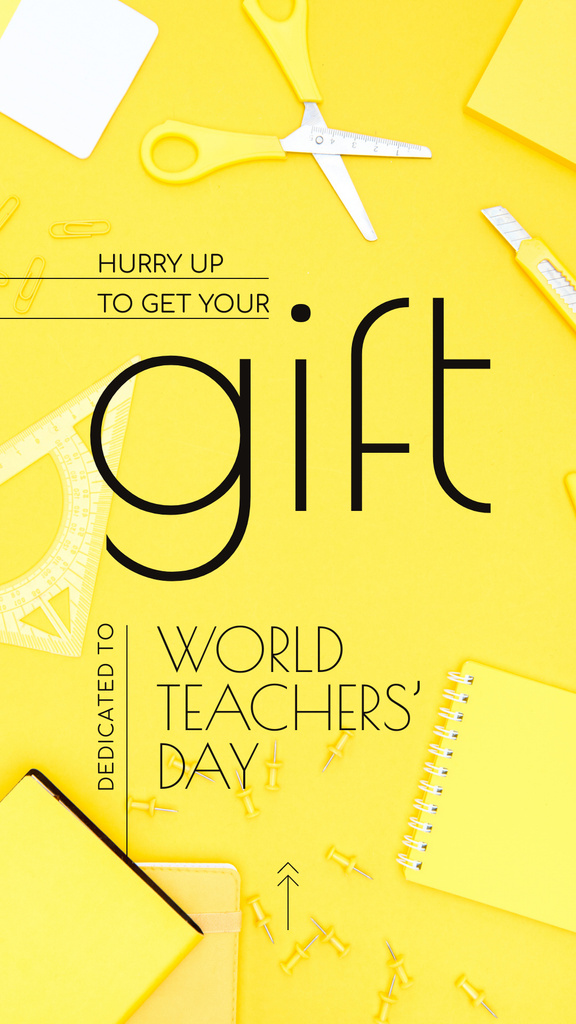 World Teachers' Day Gift Stationery in Yellow Instagram Story Modelo de Design