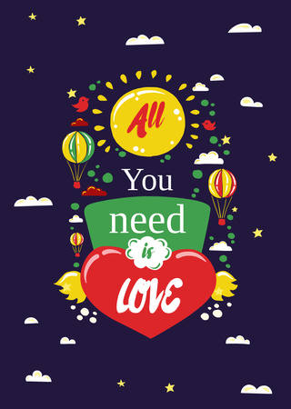 Modèle de visuel citation d'amour avec des ballons à air coloré - Postcard A6 Vertical