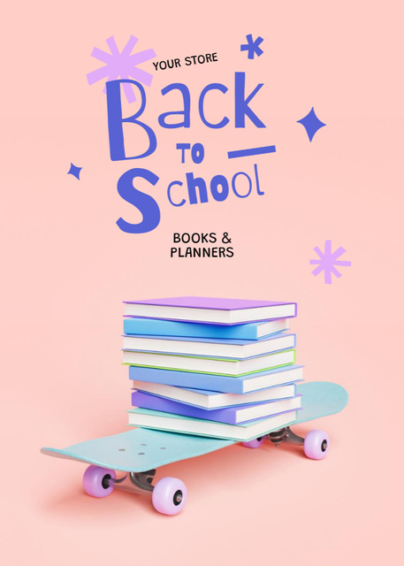 Ontwerpsjabloon van Postcard 5x7in Vertical van Top-notch Back to School With Books And Notebooks Offer