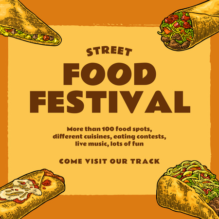 Festival Announcement with Street Food Illustration Instagram Πρότυπο σχεδίασης