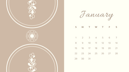 Winter Month Dates With Floral Pattern Calendar Design Template