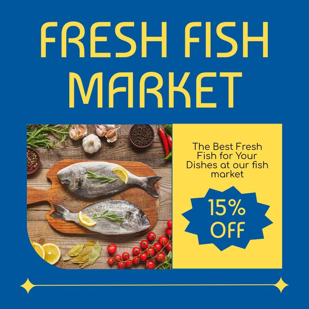 Discount Offer on Fresh Market Fish Instagram AD Design Template