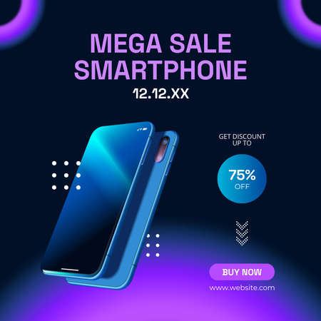 Blue Smartphone Mega Sale Announcement Instagram AD Design Template