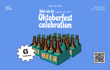 Oktoberfest Celebration With Lots Of Bottles in Blue Invitation 4.6x7.2in Horizontal Design Template