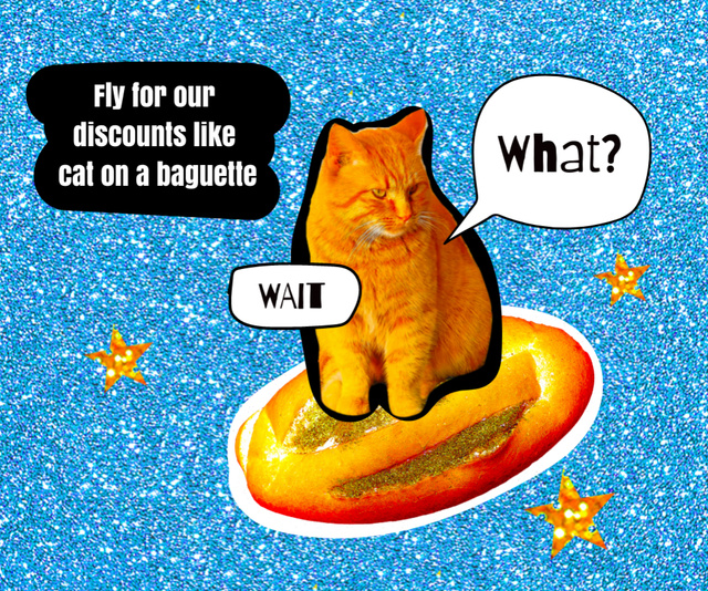 Ontwerpsjabloon van Medium Rectangle van Funny Cat flying on Bread