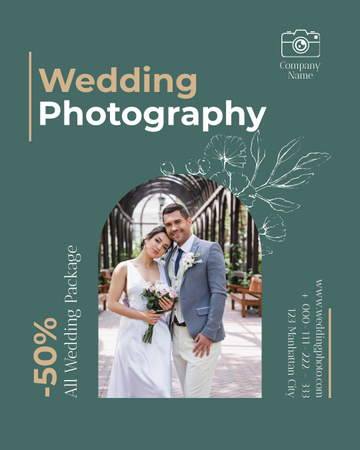 Designvorlage Rabatt auf die Dienstleistungen eines Hochzeitsfotografen bei „Newlyweds in Love“. für Instagram Post Vertical