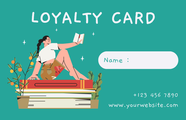 Book Store Loyalty Program on Green Business Card 85x55mm Design Template
