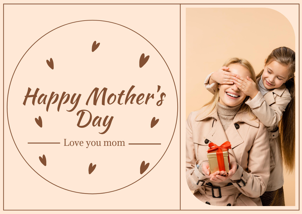 Mom with Gift from Daughter on Mother's Day Card Design Template