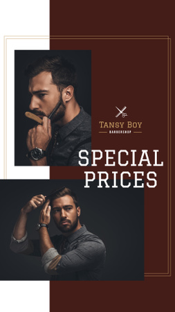 Barbershop Ad with Stylish Bearded Man Instagram Story Modelo de Design