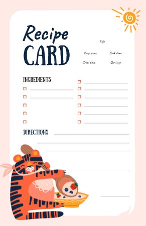 Funny fat Tiger eating Meat Dish Recipe Card Design Template