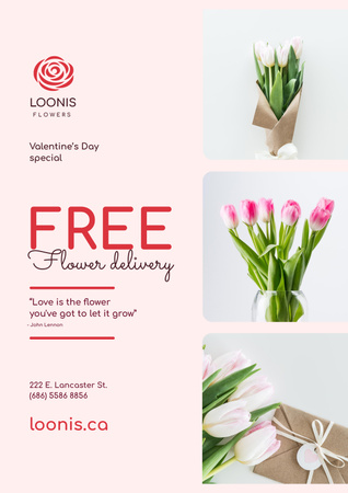 Valentines Day Flowers Delivery Offer Poster Design Template