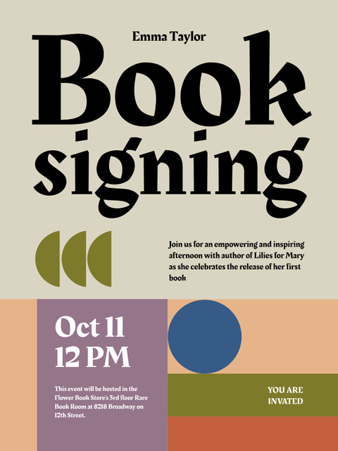 Book Signing Event Announcement Poster US Tasarım Şablonu