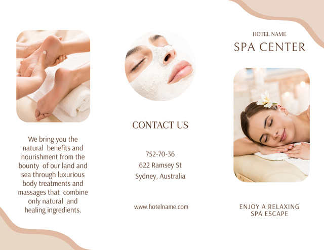 Ontwerpsjabloon van Brochure 8.5x11in van Offer of Spa Services with Woman on Massage