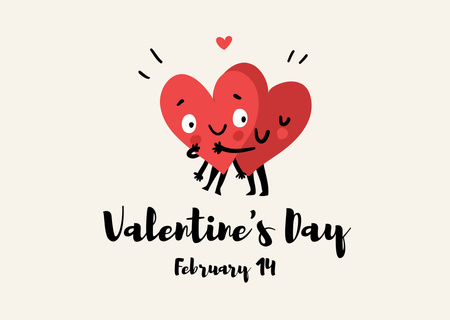 Valentine's Day Greeting with Adorable Hugging Hearts Card Design Template