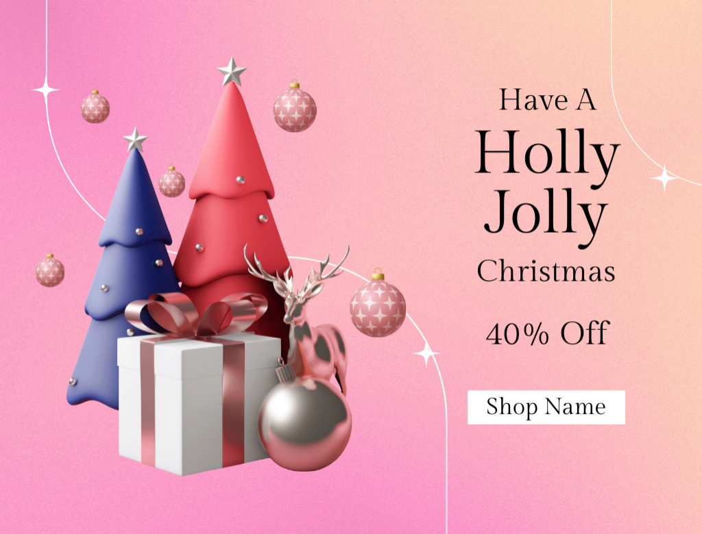 Ontwerpsjabloon van Postcard 4.2x5.5in van Colorful Trees And Discount For Christmas Present