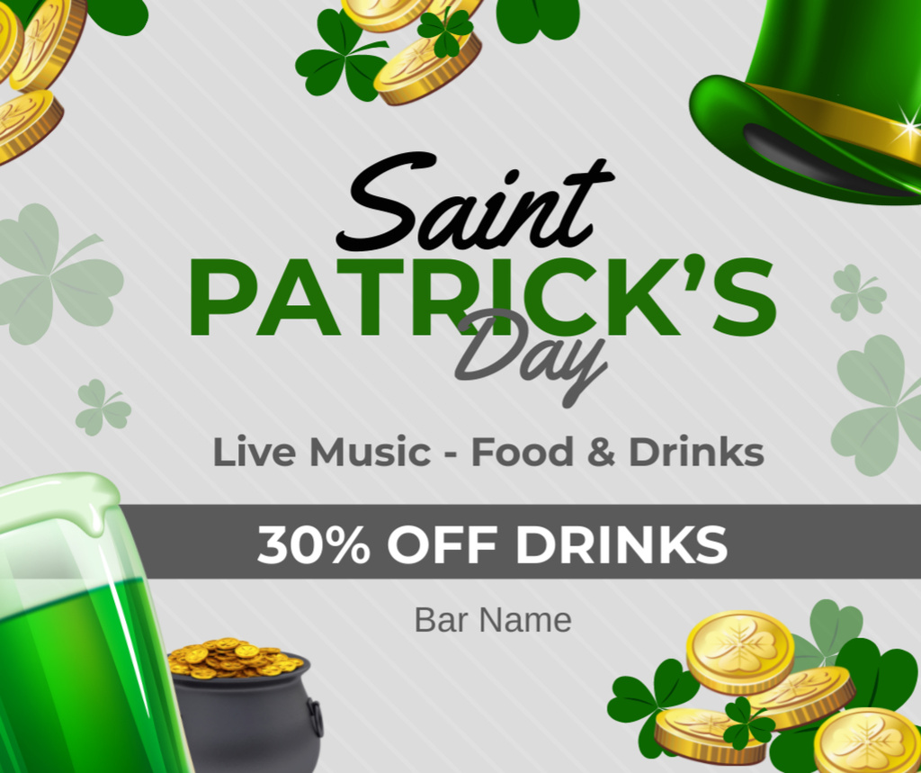 Ontwerpsjabloon van Facebook van St. Patrick's Day Party Beverage Discount