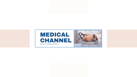 Ontwerpsjabloon van Youtube van Medische kanaalpromotie met dokter die stethoscoop vasthoudt