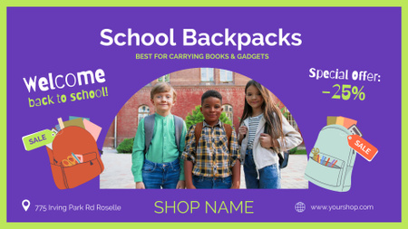 Platilla de diseño Ergonomic Backpacks For Children AT School With Discount Full HD video