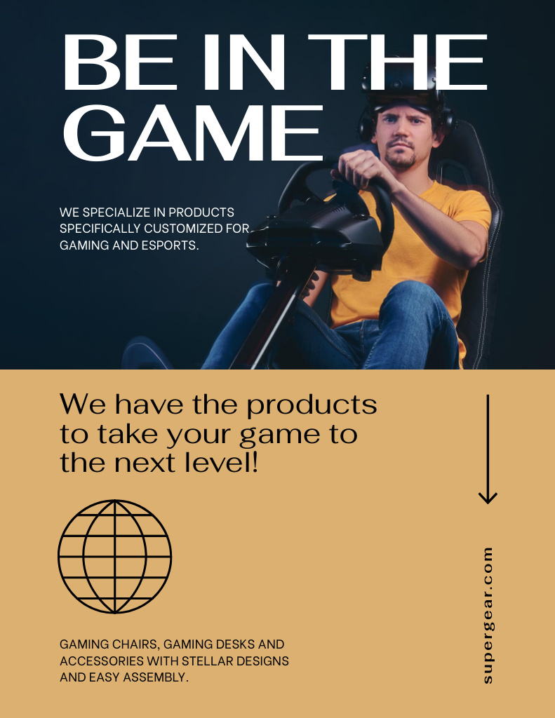 Designvorlage Modern Gaming Gear Ad with Player für Poster 8.5x11in