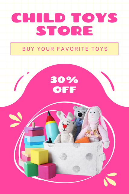 Designvorlage Child Toys Shop Offer on Pink für Pinterest