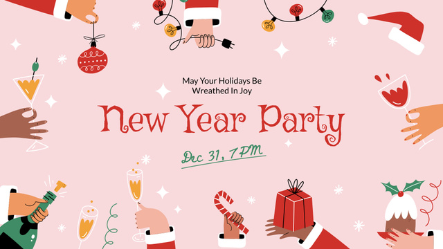 Modèle de visuel New Year Party Announcement in Pink - FB event cover
