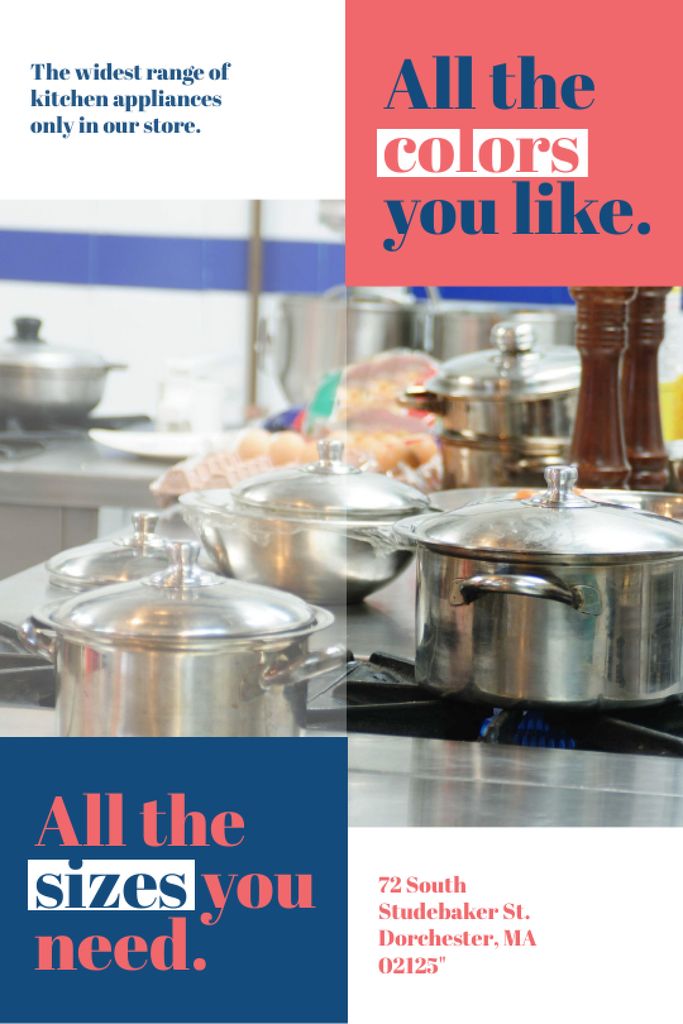 Designvorlage Kitchen Utensils Store Ad Pots on Stove für Tumblr
